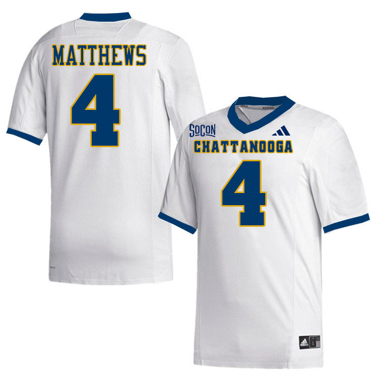 Chattanooga Mocs #4 Jacoby Matthews College Football Jerseys,Uniforms Stitched-White
